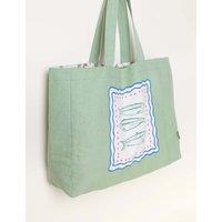 FatFace Pure Cotton Fish Reversible Tote Bag Green Mix