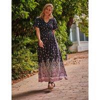 FatFace Paisley V-Neck Midi Waisted Dress Black Mix