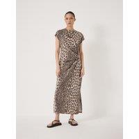 HUSH Pure Cotton Leopard Print Midi Column Dress Brown Mix