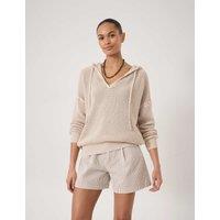 HUSH Pure Cotton Openstitch V-Neck Hoodie Stone