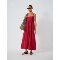 HUSH Crinkle Gathered Strappy Maxi Smock Dress Red