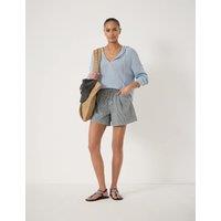 HUSH Denim Striped Pleat Front Shorts Blue Mix