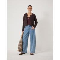 HUSH Pure Cotton Crochet Edge to Edge Cardigan Dark Brown