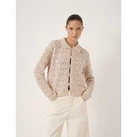 HUSH Pure Cotton Open Knit Collared Cardigan Ecru