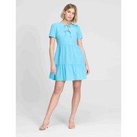 Finery London Polka Dot Tie Front Tiered Mini Dress Blue Mix