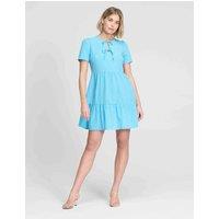 Finery London Polka Dot Tie Front Tiered Mini Dress Blue Mix