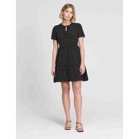 Finery London Polka Dot Tie Front Tiered Mini Dress Black Mix