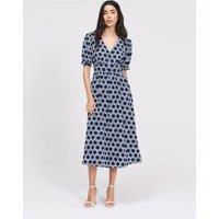 Finery London Printed V-Neck Midi Tea Dress Navy Mix