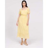 Finery London Pure Cotton Square Neck Midi Smock Dress Yellow