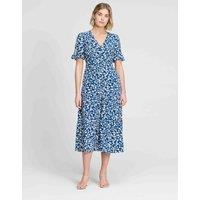 Finery London Floral Button Through Tiered Midi Tea Dress Navy Mix