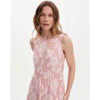 Finery London Pure Cotton Jacquard Midi Tiered Dress Red Mix