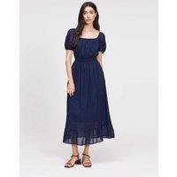 Finery London Pure Cotton Square Neck Midi Smock Dress Navy