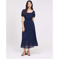 Finery London Pure Cotton Square Neck Midi Smock Dress Navy