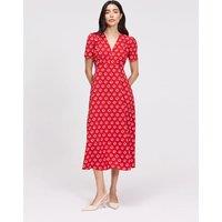 Finery London Printed V-Neck Midi Tea Dress Red Mix