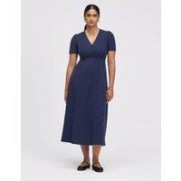 Finery London Polka Dot V-Neck Midi Tea Dress Navy Mix