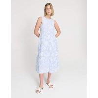 Finery London Pure Cotton Jacquard Midi Tiered Dress Blue Mix