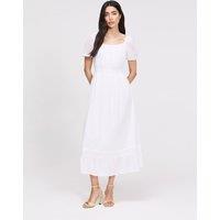 Finery London Pure Cotton Square Neck Midi Smock Dress White