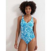 Phase Eight Printed Padded Ruched Wrap V-Neck Swimsuit Blue Mix