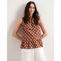 Phase Eight Polka Dot High Neck Blouse Brown Mix