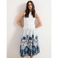 Phase Eight Pure Cotton Printed Midi Shirred Dress White Mix