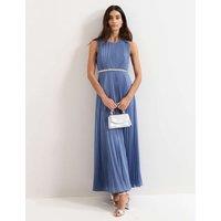 Phase Eight Round Neck Pleated Maxi Skater Dress Pale Blue