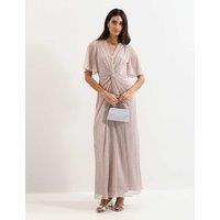 Phase Eight Metallic Plisse V-Neck Maxi Waisted Dress Metallic