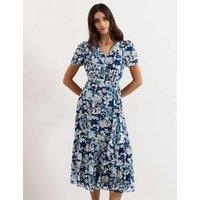 Phase Eight Floral V-Neck Midi Tiered Waisted Dress Indigo Mix