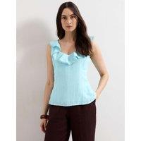Phase Eight Linen Rich Ruffle Trim Top Pale Blue