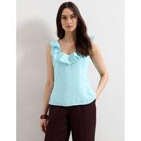 Phase Eight Linen Rich Ruffle Trim Top Pale Blue
