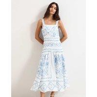 Phase Eight Linen Rich Floral Midaxi Waisted Dress Light Blue Mix