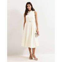 Phase Eight Collared Belted Midi Skater Shirt Dress Ivory