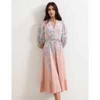 Phase Eight Linen Blend Floral Midi Skater Dress Light Pink Mix