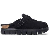 Birkenstock Boston Chunky Suede Shearling Buckle Clogs Black
