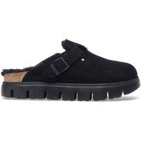 Birkenstock Boston Chunky Suede Shearling Buckle Clogs Black
