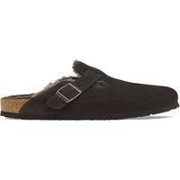 Birkenstock Boston Suede Shearling Buckle Slippers Dark Brown