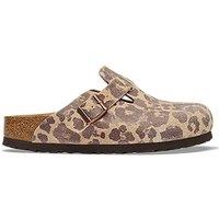 Birkenstock Boston Suede Animal Print Footbed Mules Beige