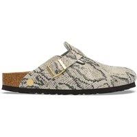 Birkenstock Boston Suede Snake Print Footbed Clog Mules Beige