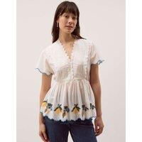 Monsoon Jersey Embroidered V-Neck Blouse Ivory