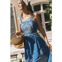 Monsoon Pure Cotton Embroidered Square Neck Dress Dark Blue