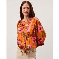 Monsoon Cotton Rich Floral Tie Detail Blouse Orange Mix
