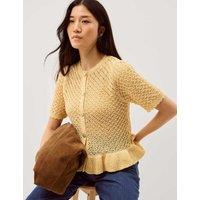 Monsoon Ruffle Knit Textured Button Front Cardigan Yellow