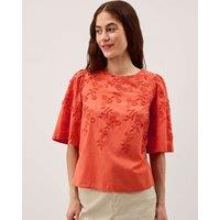 Monsoon Pure Cotton Floral Embroidered Top Orange