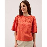 Monsoon Pure Cotton Floral Embroidered Top Orange