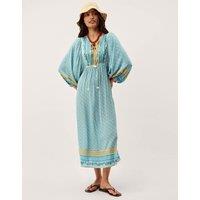 Monsoon Printed V-Neck Midi Kaftan Dress Pale Blue