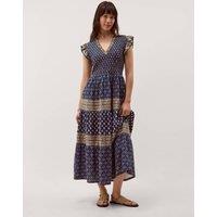 Monsoon Jersey Geometric V-Neck Midaxi Skater Dress Navy Mix