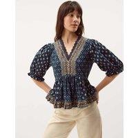 Monsoon Jersey Geometric V-Neck Blouse Navy Mix