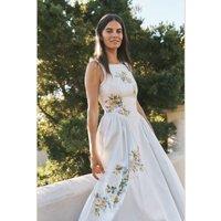 Monsoon Cotton Rich Floral Square Neck Midi Dress Ivory Mix