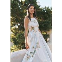 Monsoon Cotton Rich Floral Square Neck Midi Dress Ivory Mix