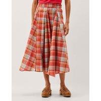 Monsoon Cotton Rich Checked Midi A-Line Skirt Orange Mix