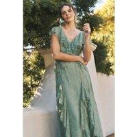 Monsoon Lace V-Neck Midaxi Tea Dress Light Green